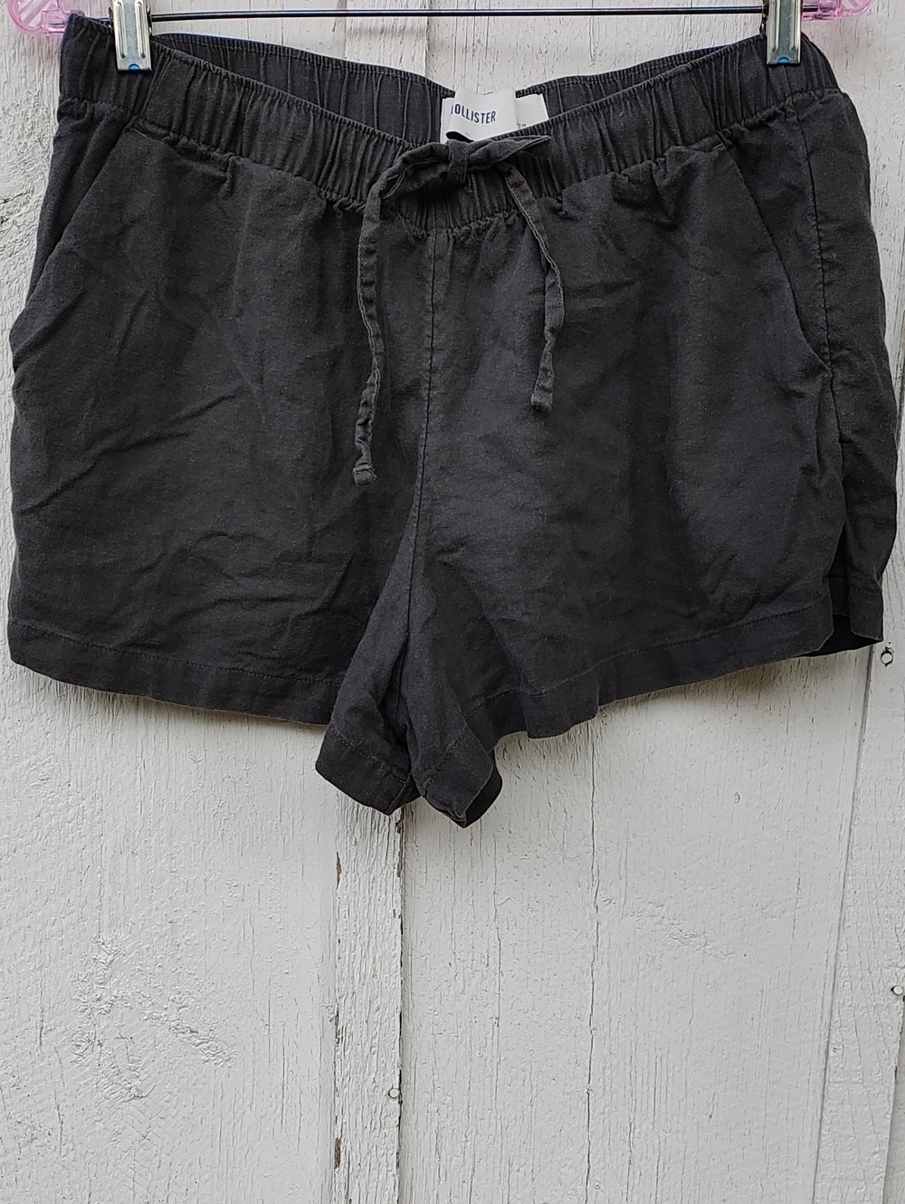 Hollister Charcoal Gray Drawstring Elastic Comfy Linen-blend Athletic Shorts